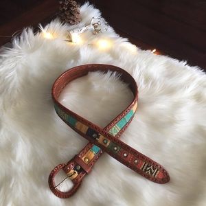 Leather Embroidered Belt Sz M
